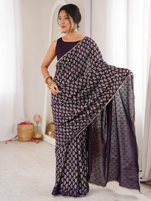 Vasthrlay Vichitra Embroidered Unstitched Fl Ethnic Wear