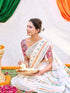 Vasthrlay Tricolor Printed White1 White Saree
