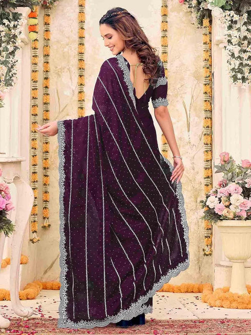 Vasthrlay Georgette Embriodery Dusty Saree
