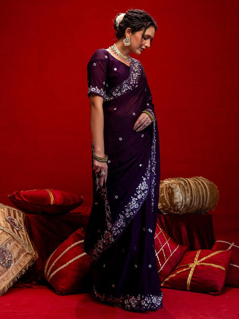 Vasthrlay Sequins Embroidery Turmeric Saree
