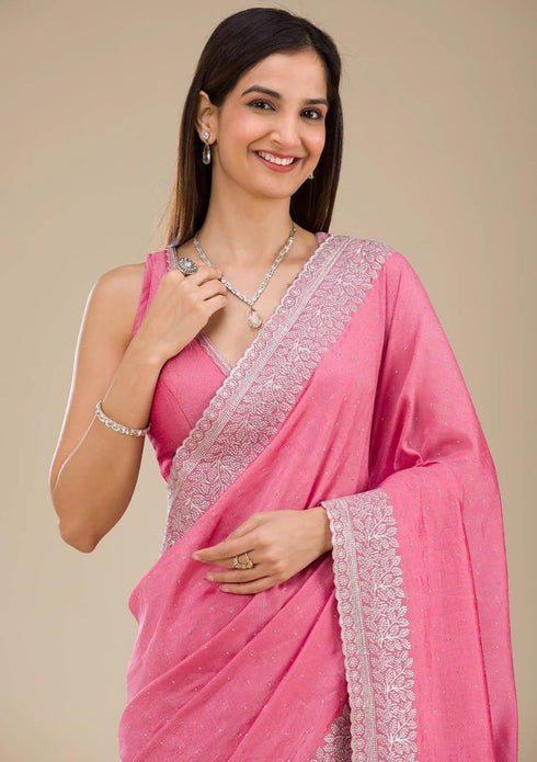 Vasthrlay Elegant Vichitra Embroidered Border