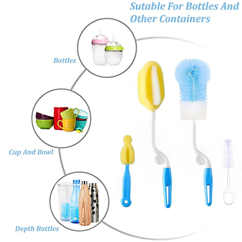 Syga Baby Milk Bottle Nipple Straw Brush Sponge Nylon Cleaning Brush Cleaner Bottle Tong Set