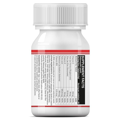 INLIFE Chelated Iron Folic Acid Supplement with Vitamin C, E, B12, Zinc & Selenium