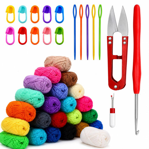 30 Pcs All in One Crochet Kit for Beginners Crochet Starter Set with Colorful Yarn, 1