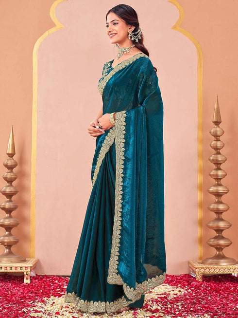 Vasthrlay Sequins Embroidery Unstitched Purple Saree