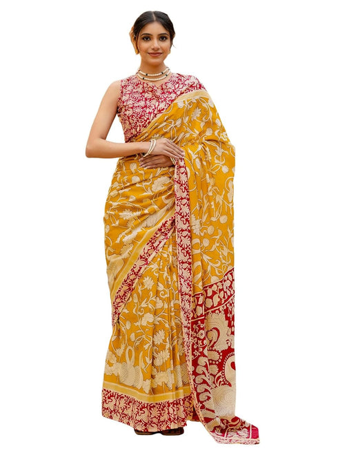 Vasthrlay Kalamkari Printed Olive Saree
