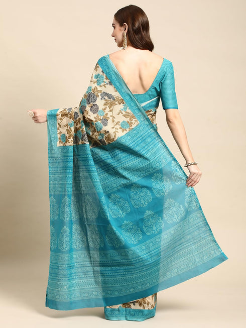 Vasthrlay Cotton Printed Mulmul Blue Saree
