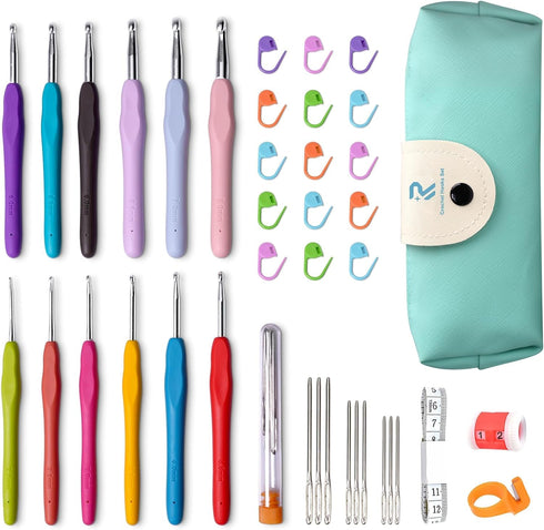 Crochet Hooks Set, 41 Pcs Full Size, Ergonomic Soft Grip Rubber Handles