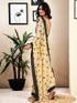 Vasthrlay Womens Printed Cream | Black Saree With Unstitched Blouse Piece