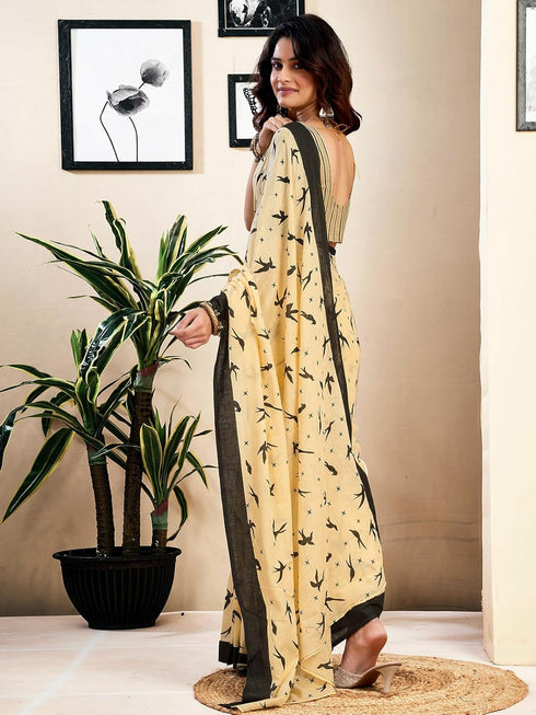 Vasthrlay Womens Printed Unstitched White Saree