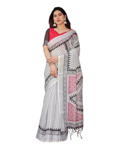 Vasthrlay Handwoven Printed Tasselled Saree