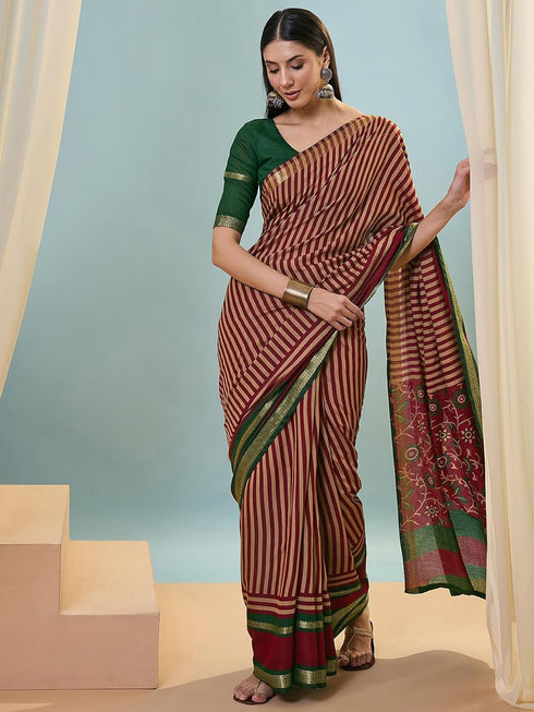 Vasthrlay Printed Tassels Cream Saree