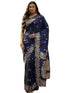 Vasthrlay Banarasi Jacquard Unstitched Navy Blue Saree