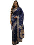 Vasthrlay Banarasi Jacquard Navy Blue Saree With Unstitched Blouse Piece