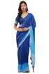 Vasthrlay Blue Skyblue Multi Print Design Linen Ready To Wear Saree