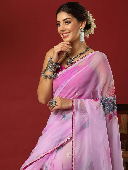 Vasthrlay Georgette Printed Unstitched Maroon Saree