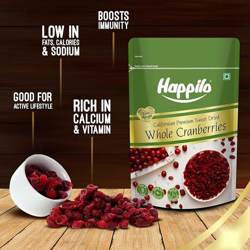 Happilo Premium Californian Dried and Sweet Whole Cranberries