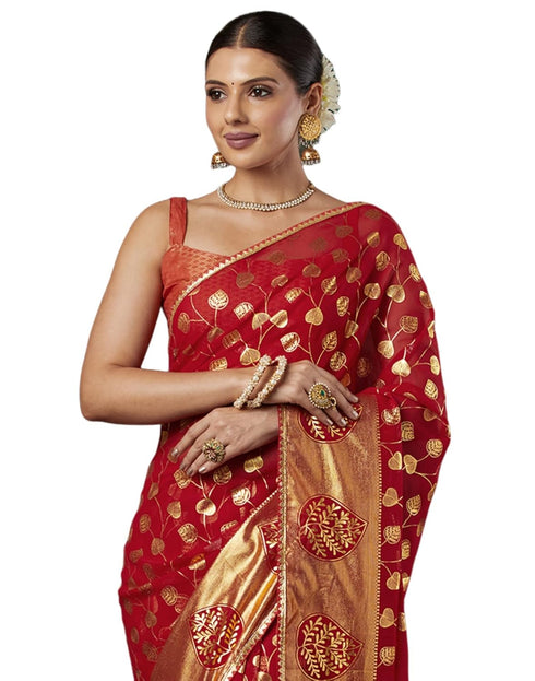 Vasthrlay Georgette Printed Unstitched Maroon Saree