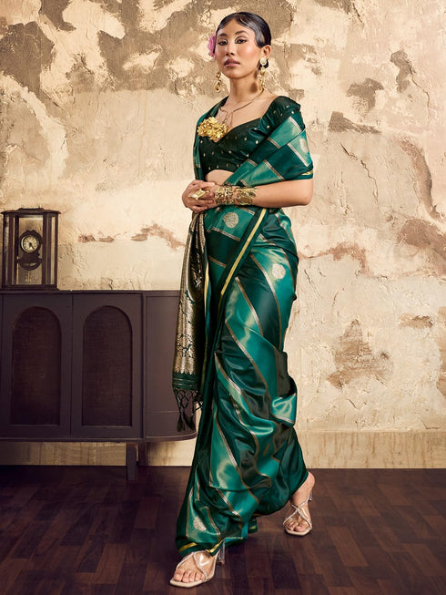 Vasthrlay Vasthrlaywomensbluesatinethnicmotifprinttasselsandlatkanssareewithunstitchedblousepiece Sareeforwoman Designersareeforwomen Rj Ethnic Wear