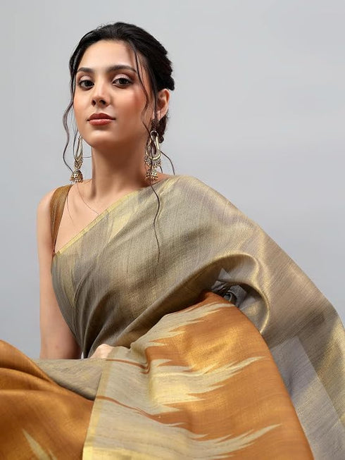 Vasthrlay Yellow Heavy Zari Woven Silk Ethnic Saree With Red Blouse