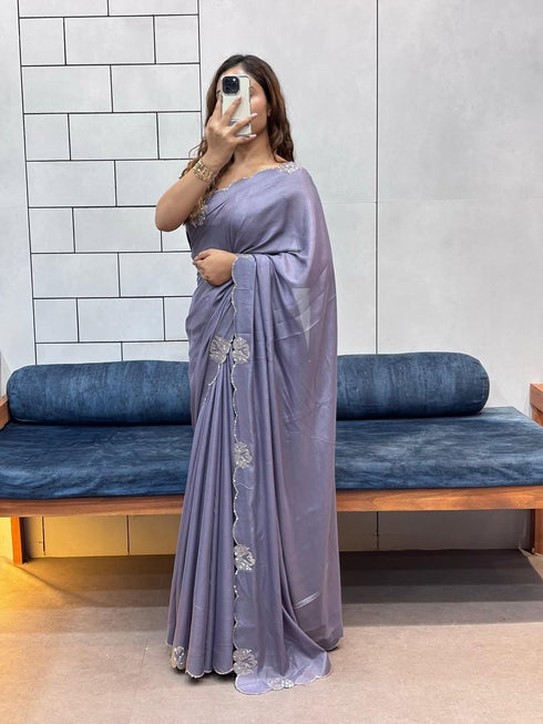 Vasthrlay Purple Border Unstitched Saree
