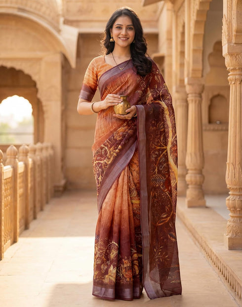 Vasthrlay Womens Printed Unstitched Dusty Pink Saree