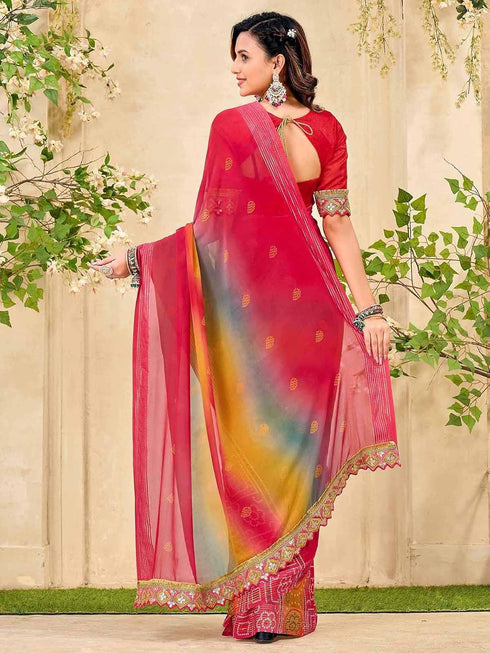 Vasthrlay Georgette Bandhani Unstitched Pink Saree