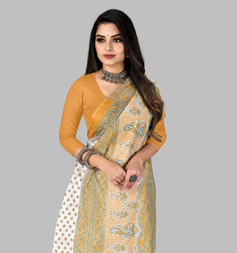 Vasthrlay Cotton Blue White Saree