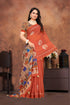 Vasthrlay Pure Linen Cotton Orange Saree with Kalamkari Print Border