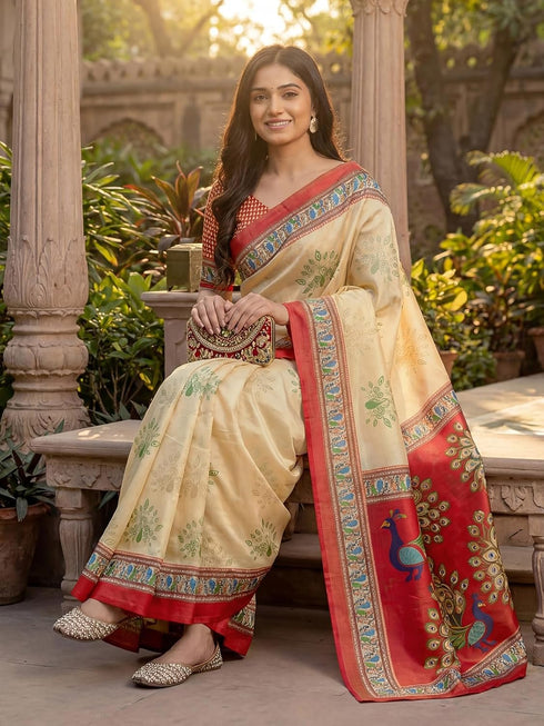 Vasthrlay Banglori Printed Dusty Saree