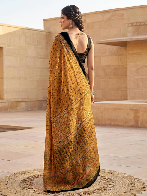 Vasthrlay Printed Lemon Yellow1 Yellow Saree