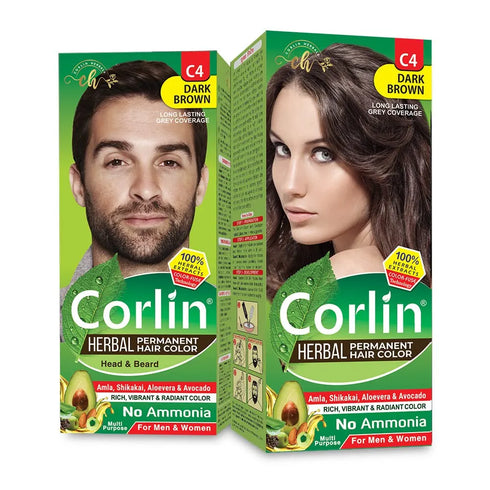Corlin Herbal Permanent Hair Color Cream, Dark Brown (Pack of 2)