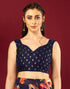 Vasthrlay Georgette Printed Navy Blue Saree With Unstitched Blouse Piece