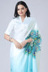 Vasthrlay Printed Kaftan Freehand Light Blue Soft Satin Saree