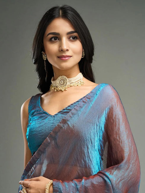 Vasthrlay Sky Blue Unstitched Saree