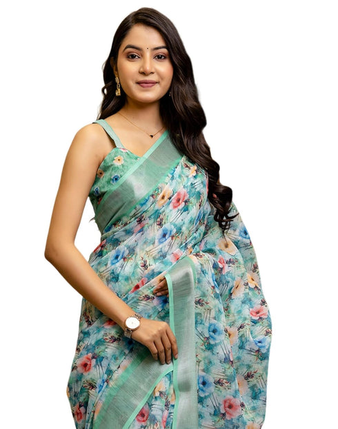 Vasthrlay Womens Printed Unstitched Cream Saree