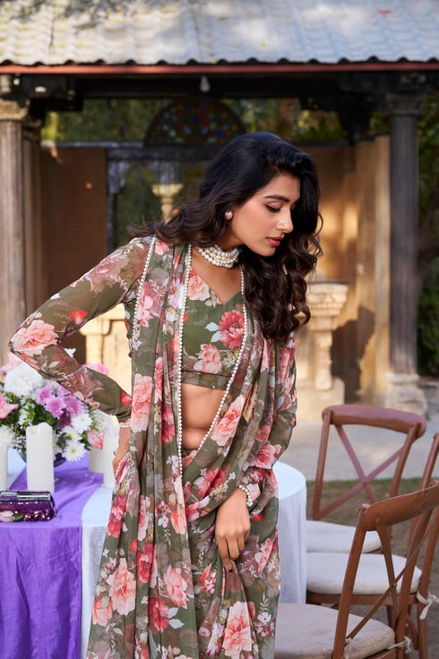 Vasthrlay Georgette Printed Valmoti Border
