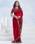 Vasthrlay Georgette Boarder Red | Golden Saree With Unstitched Blouse Piece