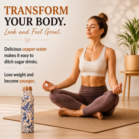 Pure Copper Water Bottle Indigo Blue 1000 ml