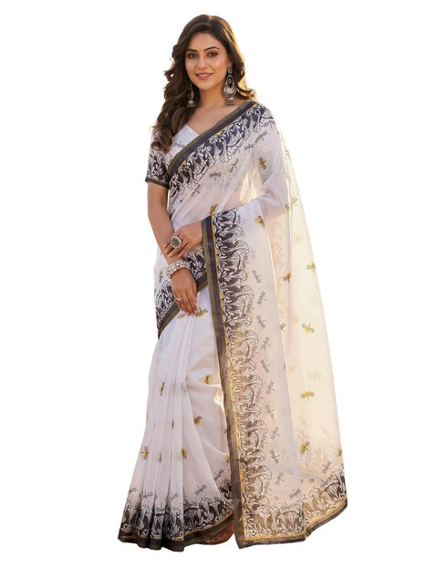 Vasthrlay Womens Printed Unstitched Olive Green Saree