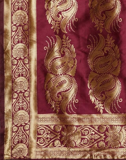 Vasthrlay Womens Jacquard Unstitched Maroon Saree
