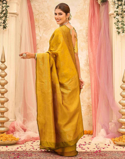 Vasthrlay Womens Weaving Mustard Yellow Saree With Unstitched Blouse Piece