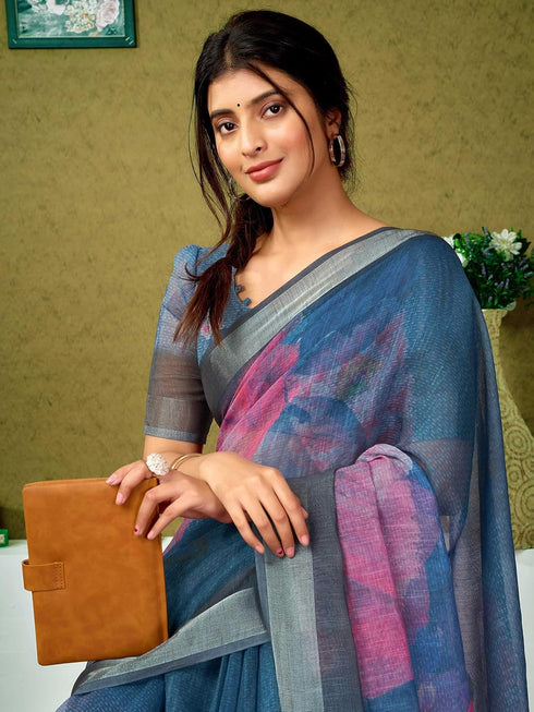 Vasthrlay Digital Printed Unstitched Pink Saree