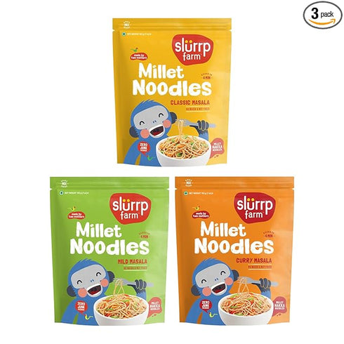 Slurrp Farm No Maida Noodles Combo | Not Fried, No MSG | Foxtail Millet, Little Millet, Curry Masala