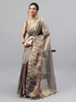 Vasthrlay Rusty Brown Floral And Solid Design Polyester Saree With Unstitched Blouse Piece