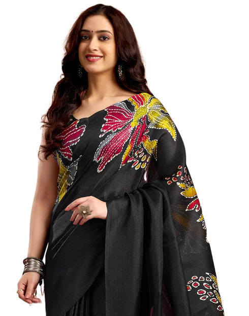 Vasthrlay Womens Printed Unstitched White Saree