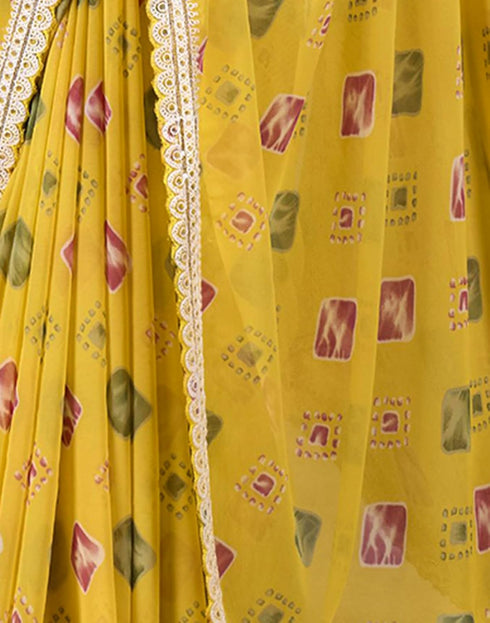 Vasthrlay Georgette Embroidery Unstitched Turmeric Yellow Saree