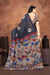 Vasthrlay Pure Linen Cotton Black Saree with Kalamkari Print Border