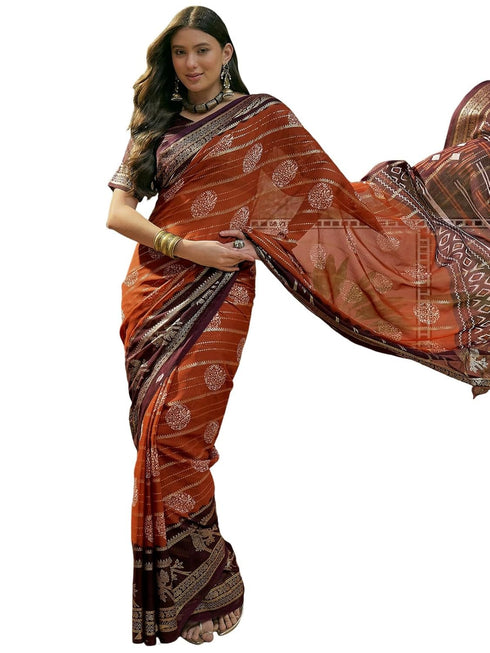 Vasthrlay Georgette Printed Unstitched Rani Pink Saree
