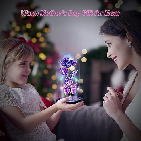 Crystal Flower Light Up Rose in Glass Dome with Butterfly
